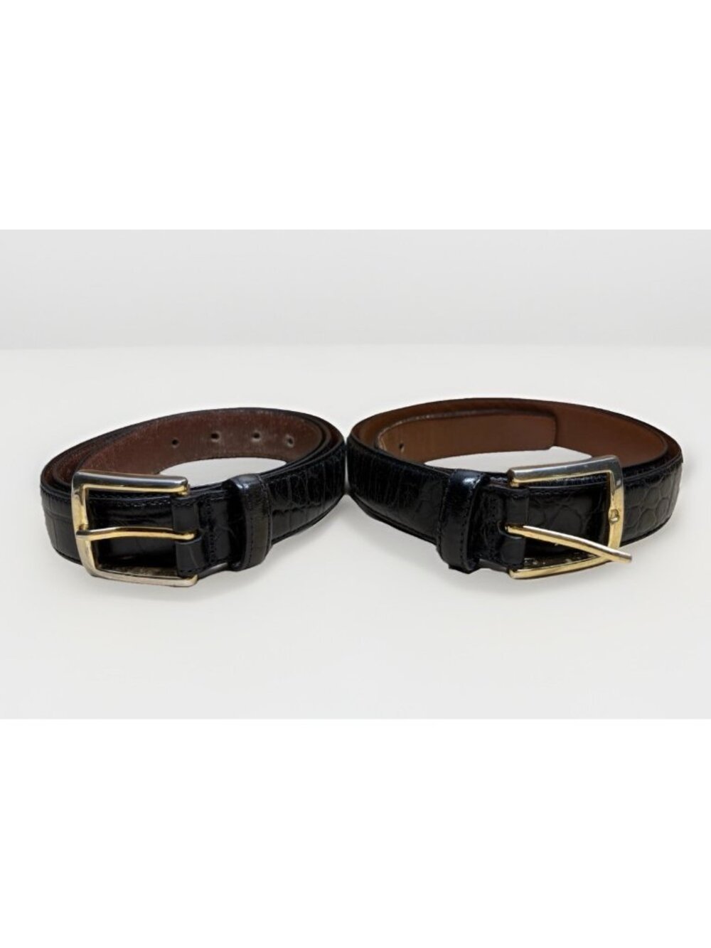 Lot Of 2 Jos A Bank Black Alligator Embossed Italian Leather Belts Brass 38